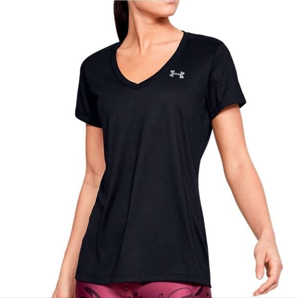 Under Armour Women's Black HeatGear V-neck Short Sleeve Pullover Top - Picture 2 of 13